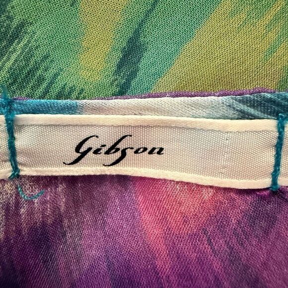 Gibson Teal Tank With Watercolor Silk Overlay Top Sz S - Picture 8 of 15